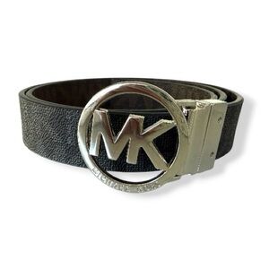 Michael Kors Brown MK Logo Reversible Belt Silver Buckle